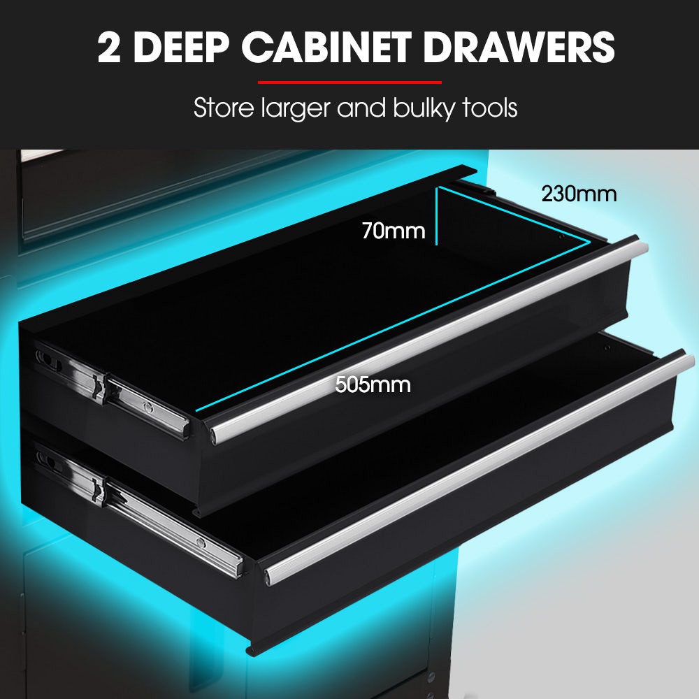 BULLET Pro 8 Drawer Tool Box Chest Cabinet Storage, with 2-Door Toolbox Garage Organiser Set, Black V219-TOLCABBU82KA