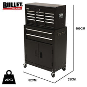 BULLET Pro 8 Drawer Tool Box Chest Cabinet Storage, with 2-Door Toolbox Garage Organiser Set, Black V219-TOLCABBU82KA