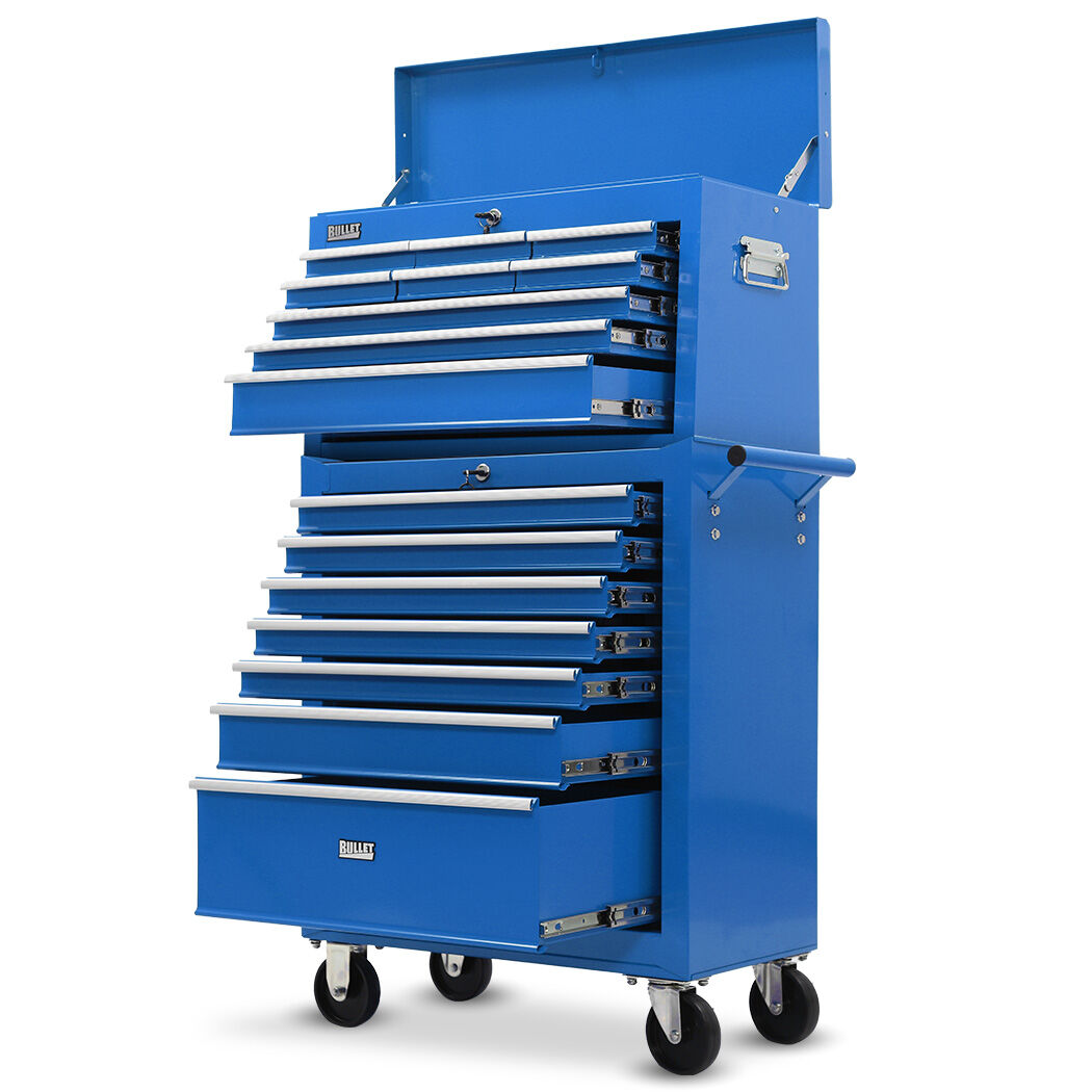 BULLET 16 Drawer Tool Box Cabinet Chest Storage, Toolbox Garage Organiser Set, Blue V219-TOLCCCBU79BA