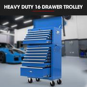 BULLET 16 Drawer Tool Box Cabinet Chest Storage, Toolbox Garage Organiser Set, Blue V219-TOLCCCBU79BA