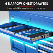 BULLET 16 Drawer Tool Box Cabinet Chest Storage, Toolbox Garage Organiser Set, Blue V219-TOLCCCBU79BA