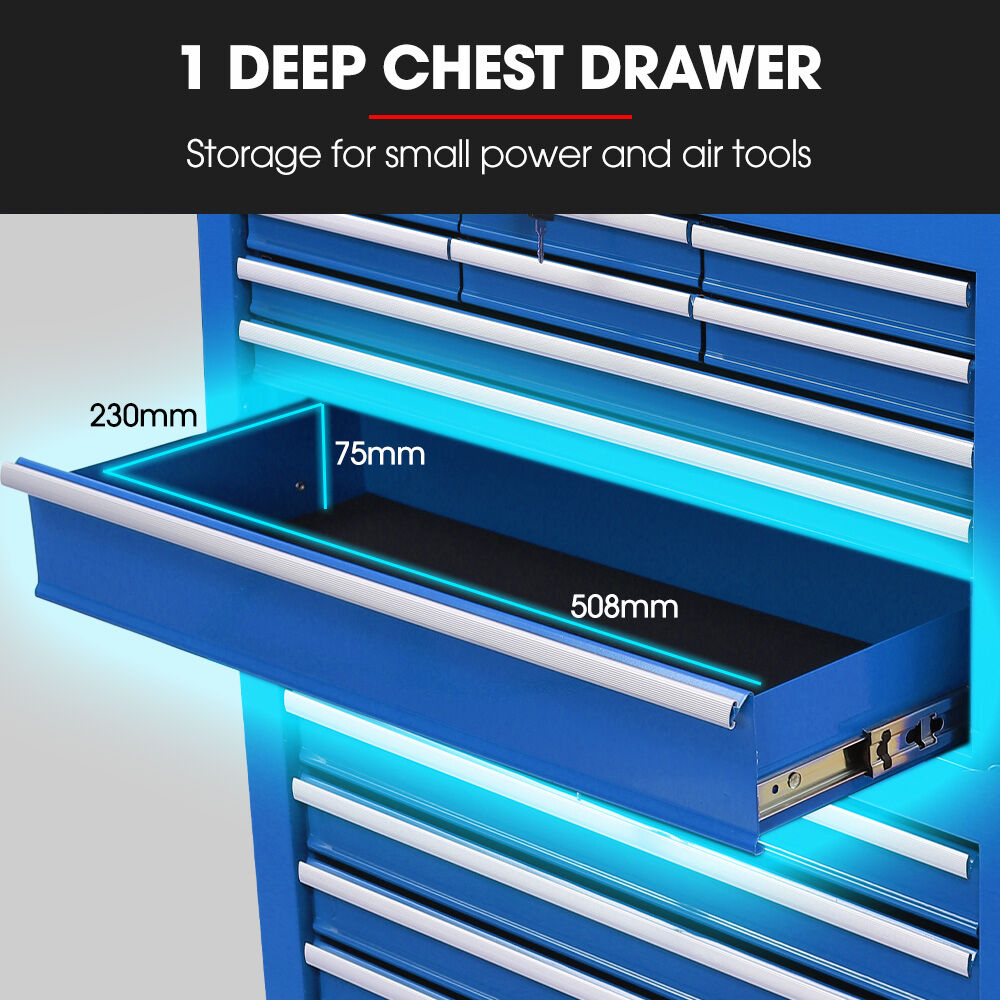 BULLET 16 Drawer Tool Box Cabinet Chest Storage, Toolbox Garage Organiser Set, Blue V219-TOLCCCBU79BA