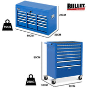 BULLET 16 Drawer Tool Box Cabinet Chest Storage, Toolbox Garage Organiser Set, Blue V219-TOLCCCBU79BA