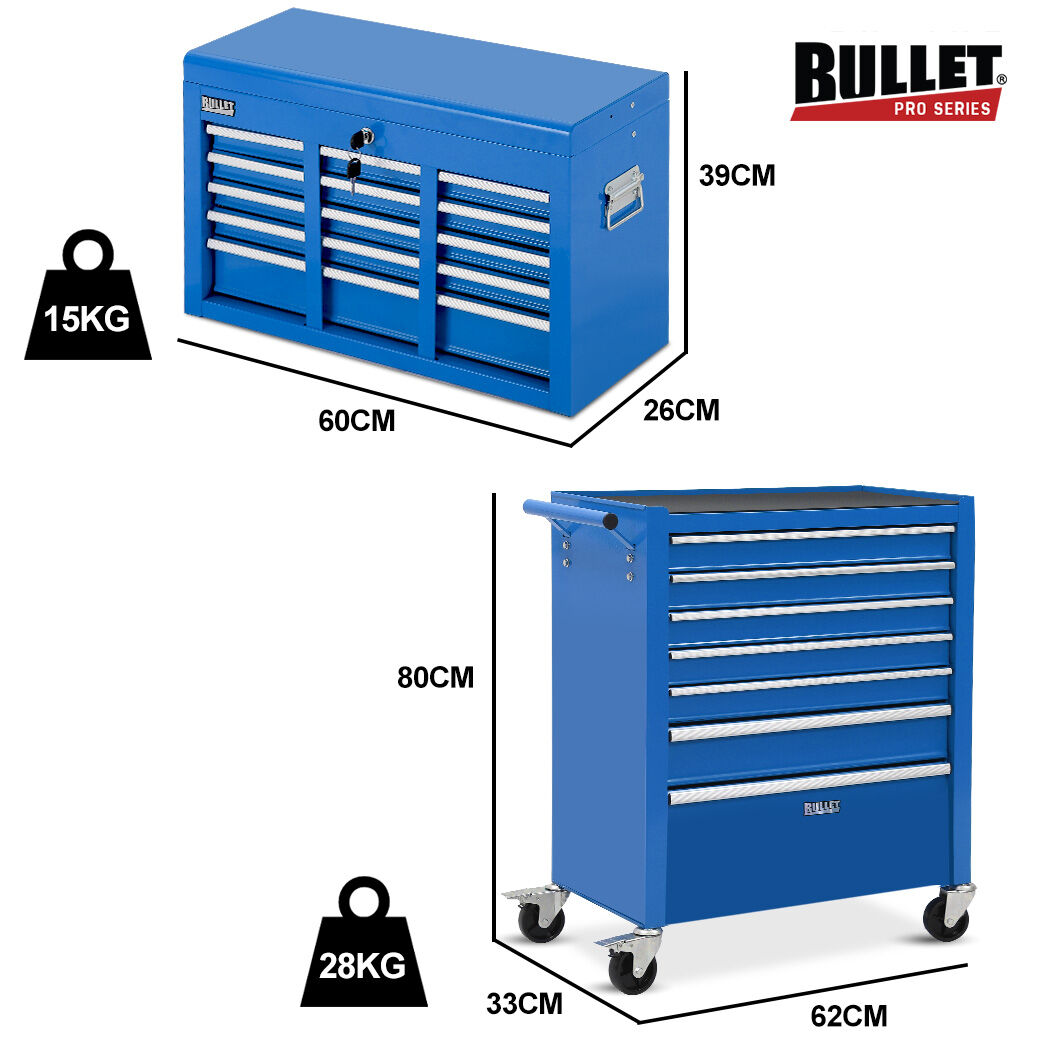 BULLET 16 Drawer Tool Box Cabinet Chest Storage, Toolbox Garage Organiser Set, Blue V219-TOLCCCBU79BA