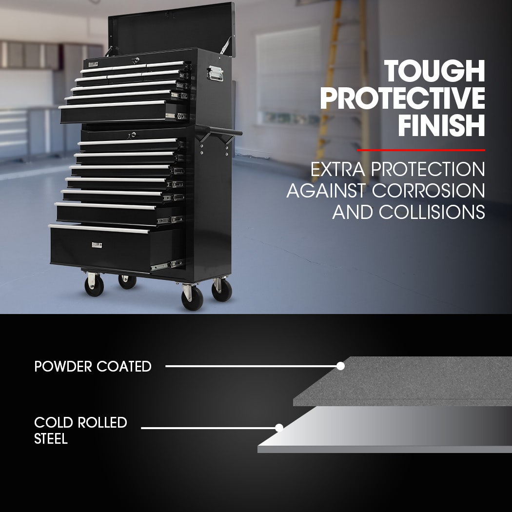 BULLET Pro 16 Drawer Tool Box Cabinet Chest Storage, Toolbox Garage Organiser Set, Black V219-TOLCCCBU79KA
