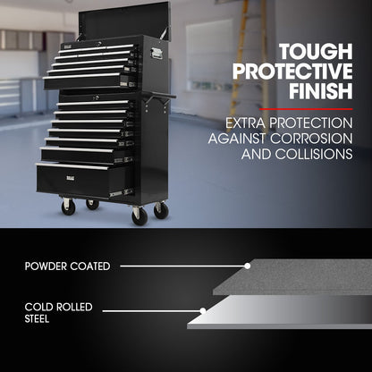 BULLET Pro 16 Drawer Tool Box Cabinet Chest Storage, Toolbox Garage Organiser Set, Black V219-TOLCCCBU79KA
