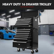 BULLET Pro 16 Drawer Tool Box Cabinet Chest Storage, Toolbox Garage Organiser Set, Black V219-TOLCCCBU79KA