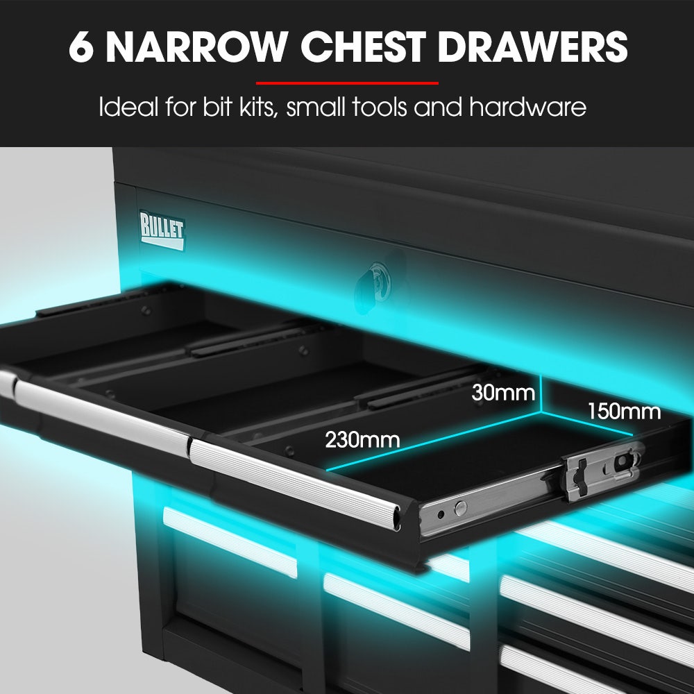 BULLET Pro 16 Drawer Tool Box Cabinet Chest Storage, Toolbox Garage Organiser Set, Black V219-TOLCCCBU79KA