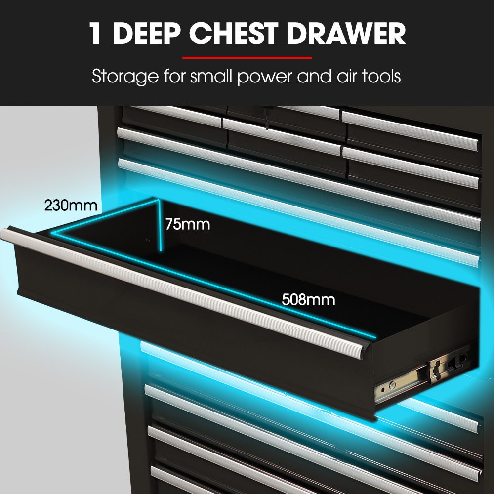 BULLET Pro 16 Drawer Tool Box Cabinet Chest Storage, Toolbox Garage Organiser Set, Black V219-TOLCCCBU79KA