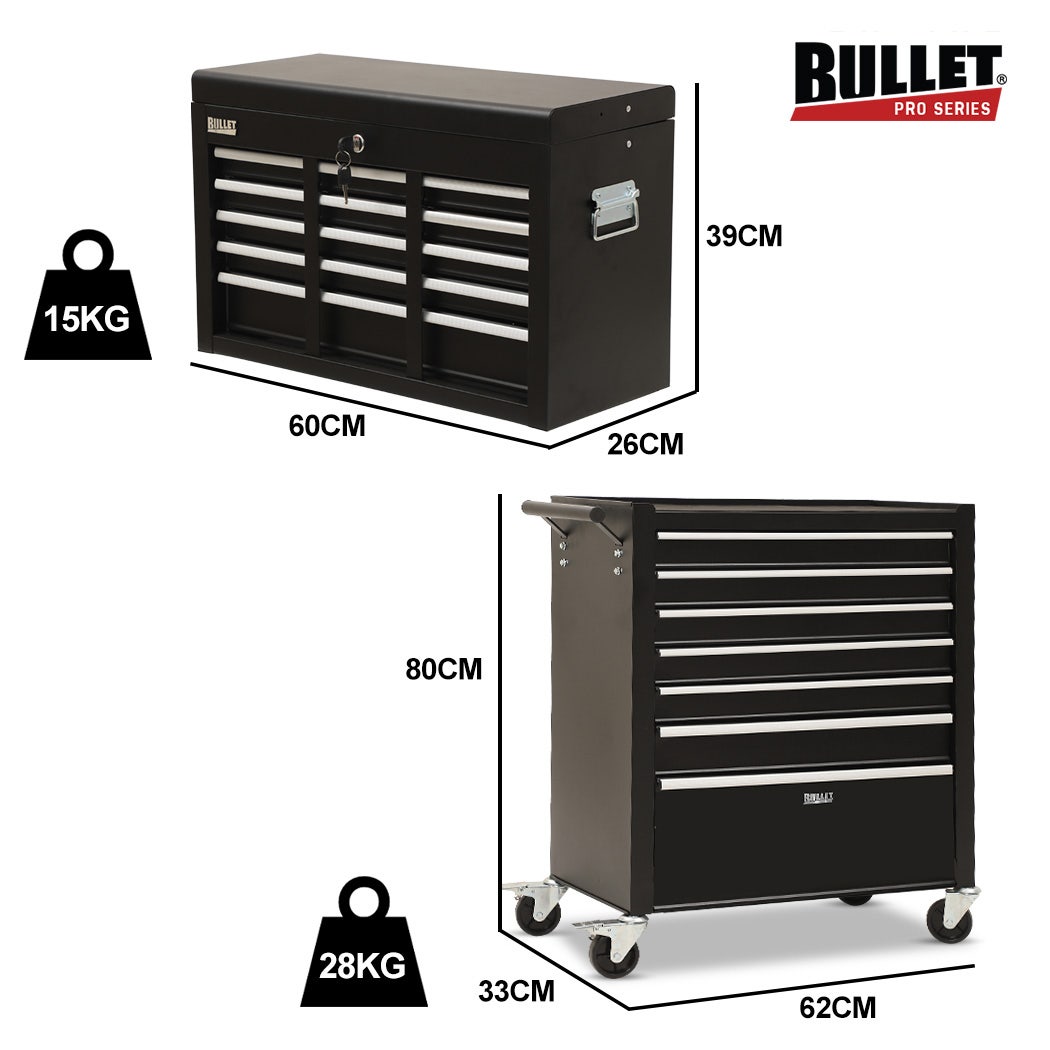 BULLET Pro 16 Drawer Tool Box Cabinet Chest Storage, Toolbox Garage Organiser Set, Black V219-TOLCCCBU79KA