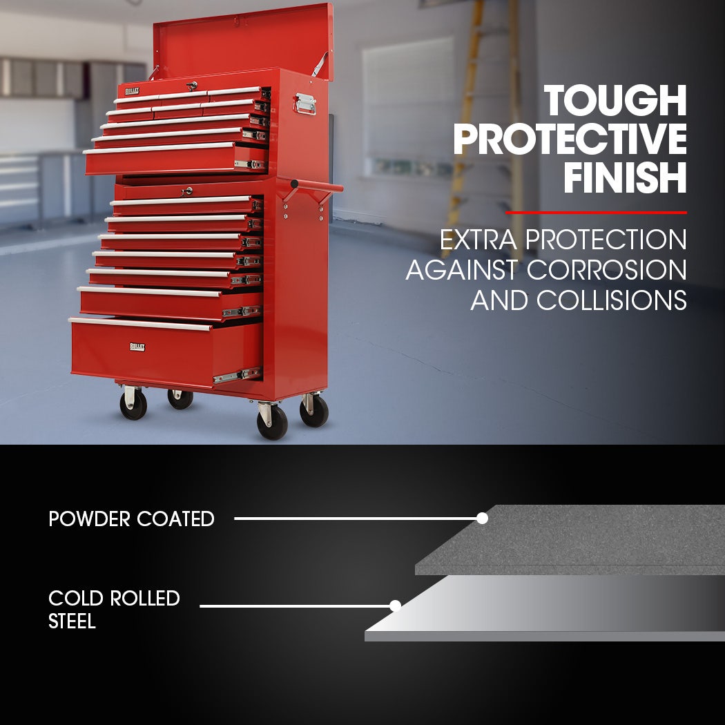 Bullet Pro 16 Drawer Tool Box Cabinet Chest Storage, Toolbox Garage Organiser Set, Red V219-TOLCCCBU79RA