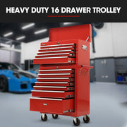 Bullet Pro 16 Drawer Tool Box Cabinet Chest Storage, Toolbox Garage Organiser Set, Red V219-TOLCCCBU79RA