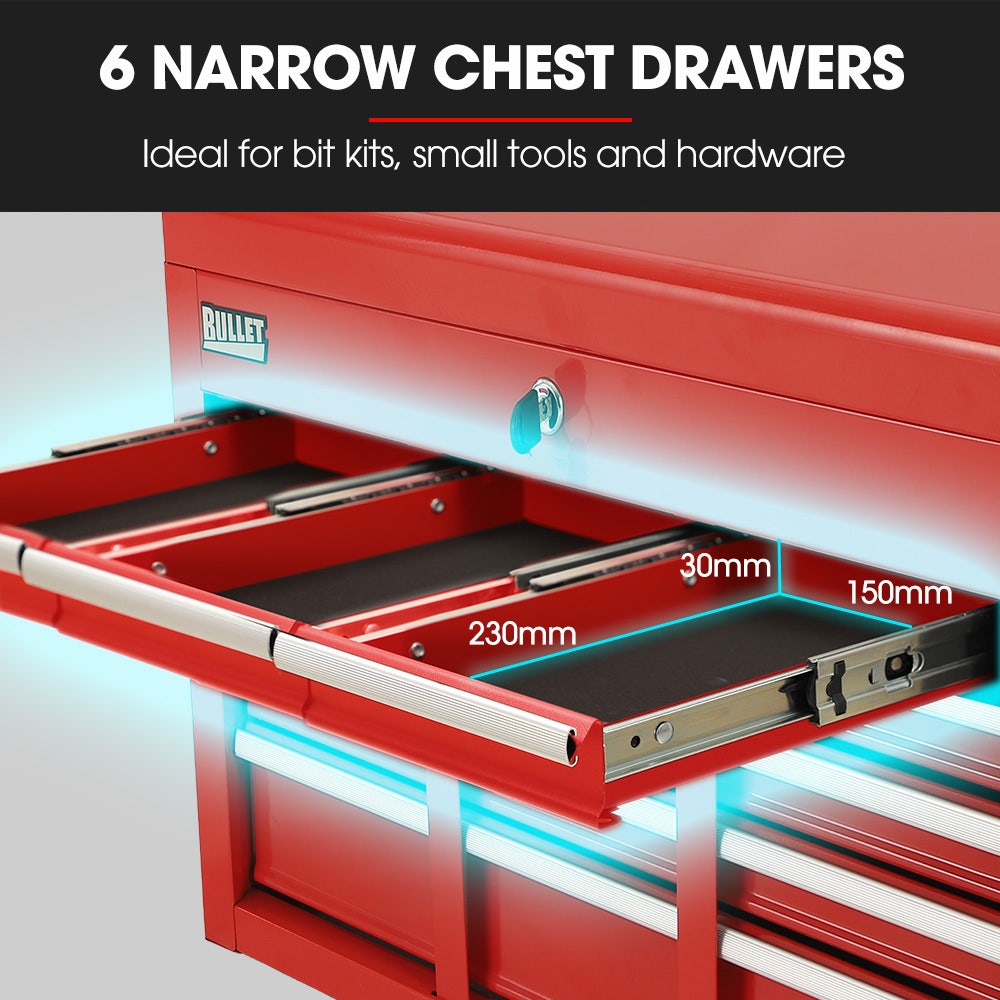 Bullet Pro 16 Drawer Tool Box Cabinet Chest Storage, Toolbox Garage Organiser Set, Red V219-TOLCCCBU79RA