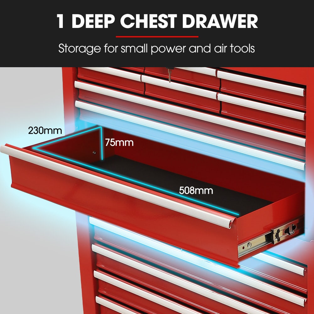 Bullet Pro 16 Drawer Tool Box Cabinet Chest Storage, Toolbox Garage Organiser Set, Red V219-TOLCCCBU79RA
