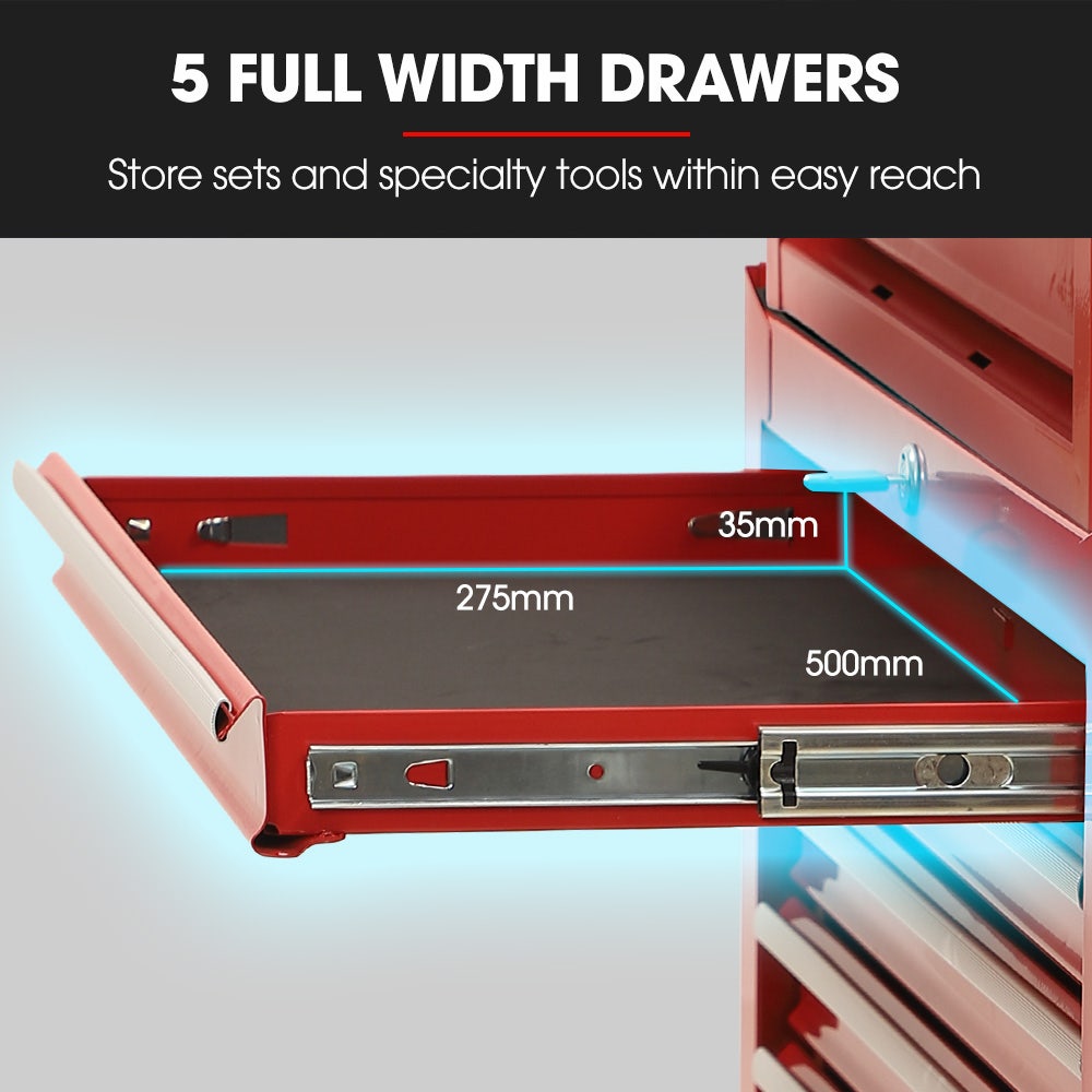 Bullet Pro 16 Drawer Tool Box Cabinet Chest Storage, Toolbox Garage Organiser Set, Red V219-TOLCCCBU79RA