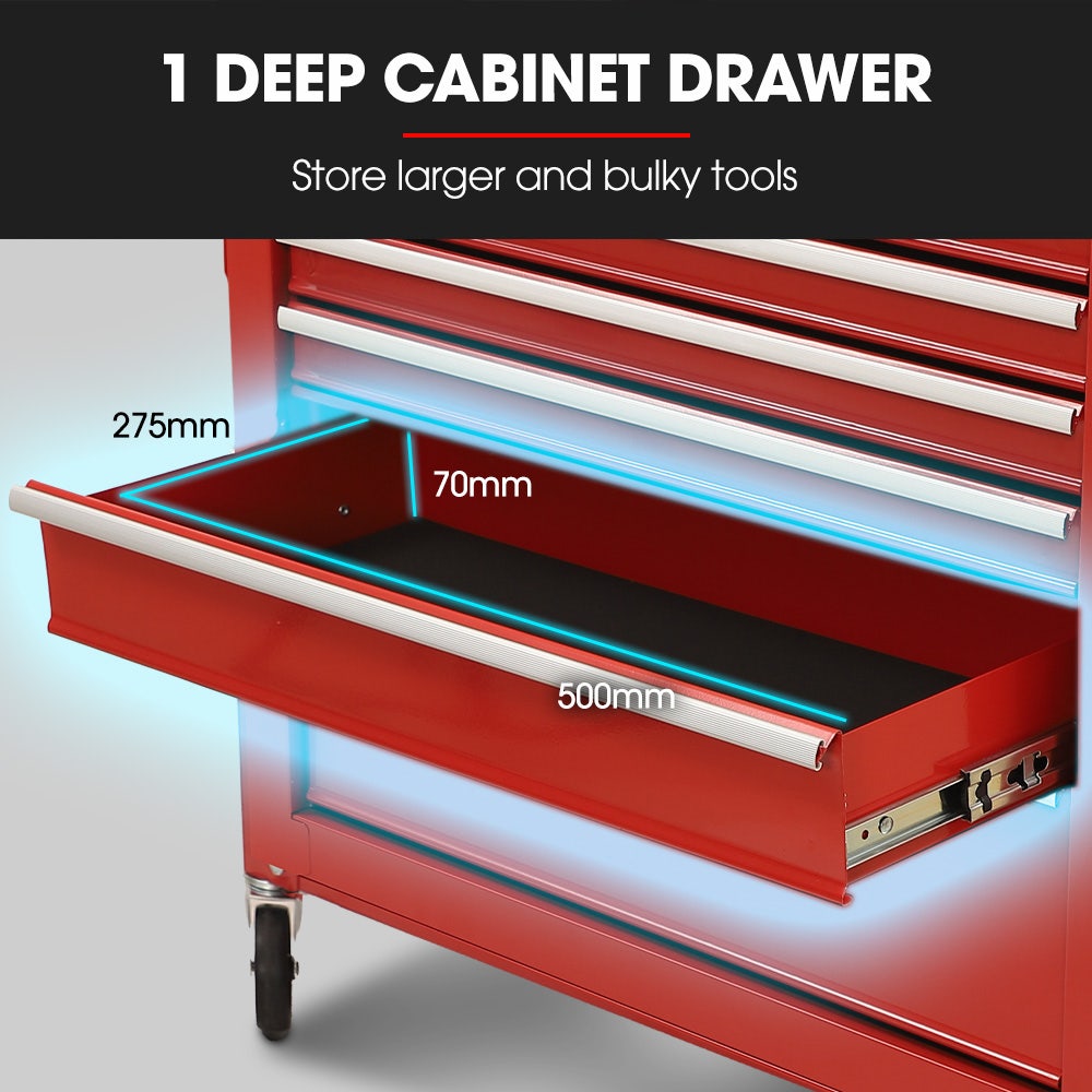 Bullet Pro 16 Drawer Tool Box Cabinet Chest Storage, Toolbox Garage Organiser Set, Red V219-TOLCCCBU79RA