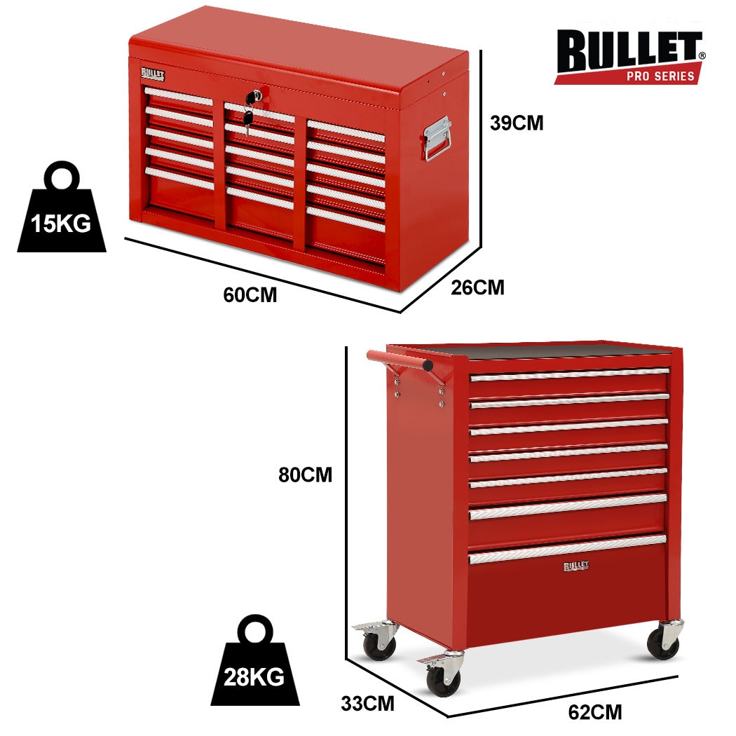 Bullet Pro 16 Drawer Tool Box Cabinet Chest Storage, Toolbox Garage Organiser Set, Red V219-TOLCCCBU79RA