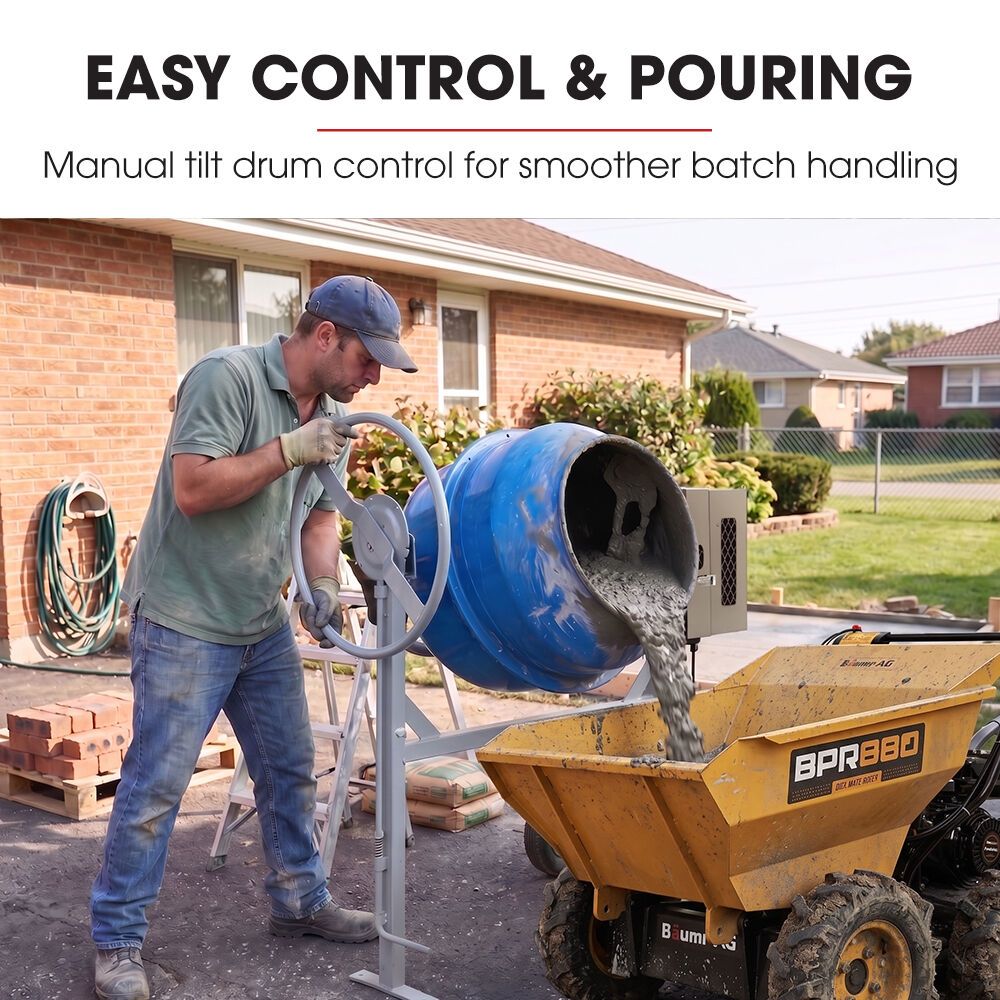 BAUMR-AG 160L Heavy-Duty Petrol Concrete Cement Mixer, 3hp 105cc Engine
