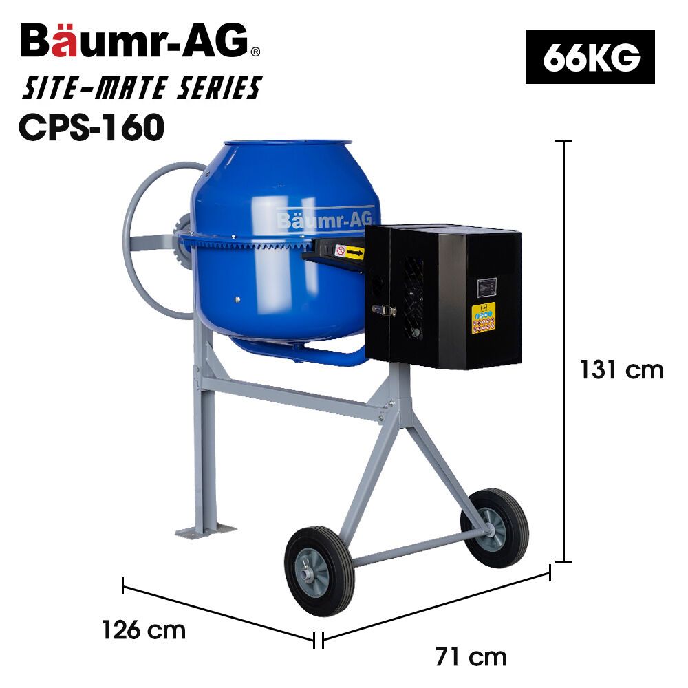 BAUMR-AG 160L Heavy-Duty Petrol Concrete Cement Mixer, 3hp 105cc Engine