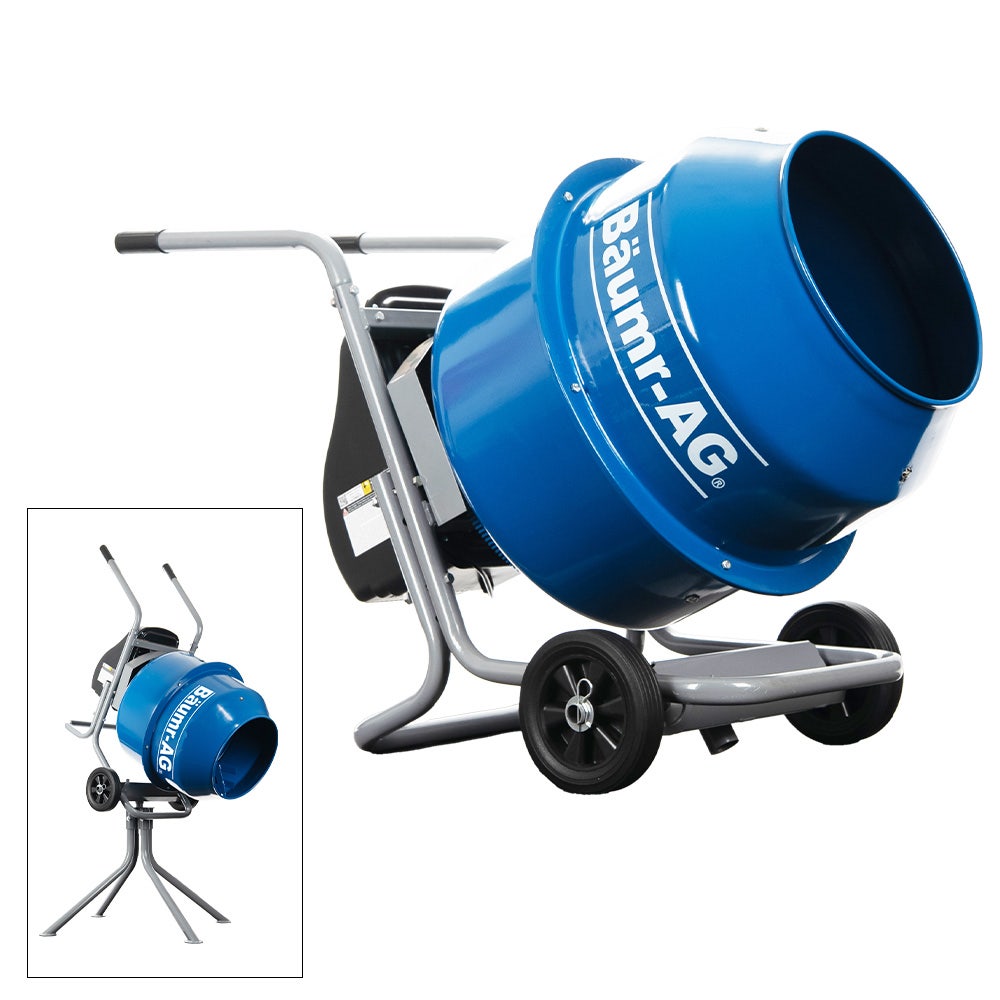 BAUMR-AG 140L Portable Cement Concrete Mixer with Pedestal Stand, 550W Electric Motor, 10 Inch Solid Rubber V219-TOLCCMBM1C4A