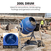 BAUMR-AG 200L Heavy-Duty Petrol Concrete Cement Mixer, 3hp 105cc Engine