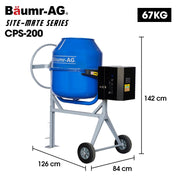 BAUMR-AG 200L Heavy-Duty Petrol Concrete Cement Mixer, 3hp 105cc Engine