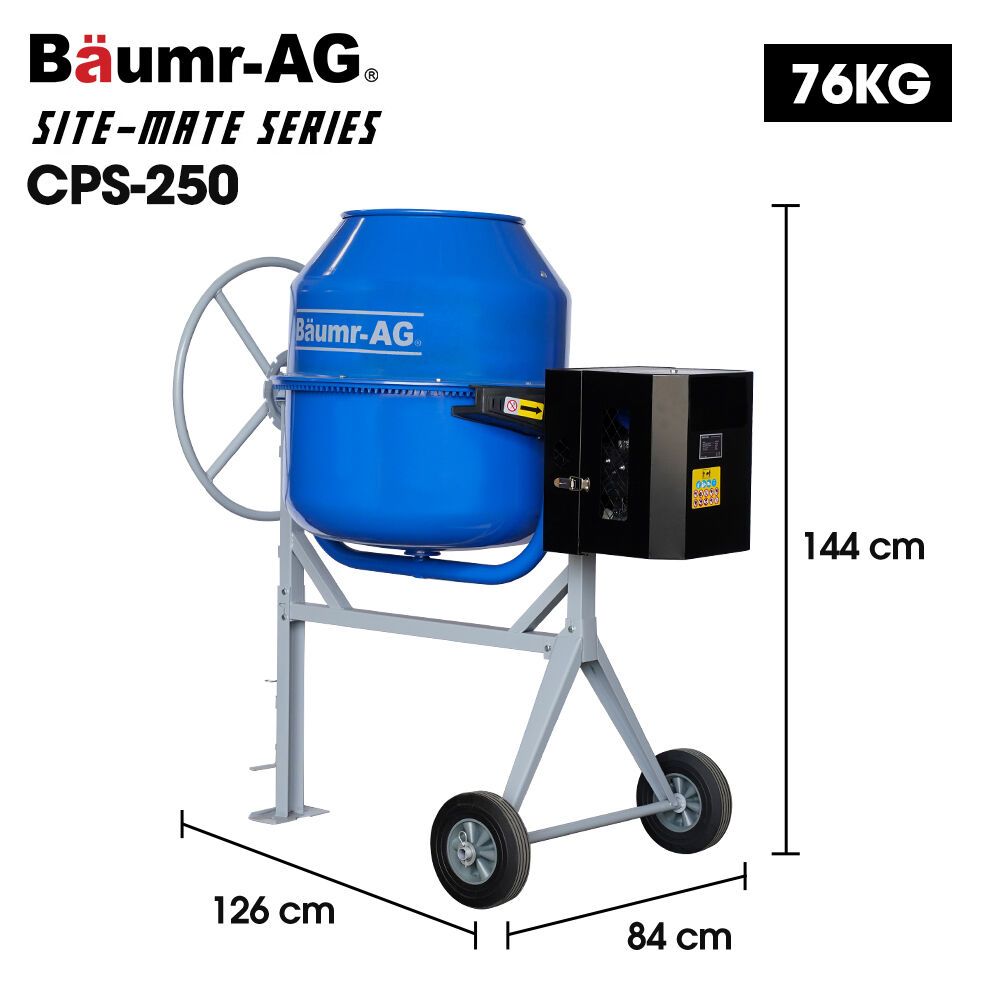 BAUMR-AG 250L Heavy-Duty Petrol Concrete Cement Mixer, 3hp 105cc Engine
