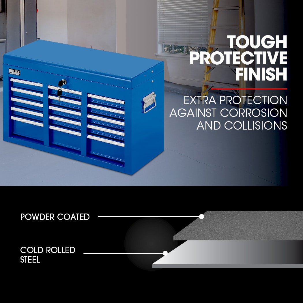 BULLET 9 Drawer Tool Box Chest, Organiser Mechanic Garage Storage Toolbox Set - Blue V219-TOLCHTBU19BA