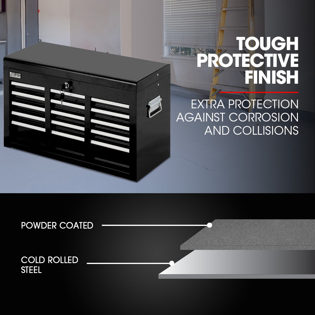 Bullet Pro 9 Drawer Tool Box Chest, Organiser Mechanic Garage Storage Toolbox Set - Black V219-TOLCHTBU19KA