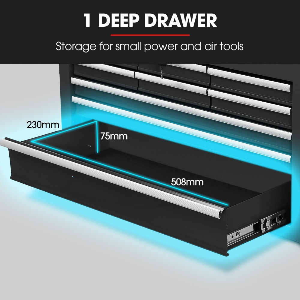 Bullet Pro 9 Drawer Tool Box Chest, Organiser Mechanic Garage Storage Toolbox Set - Black V219-TOLCHTBU19KA