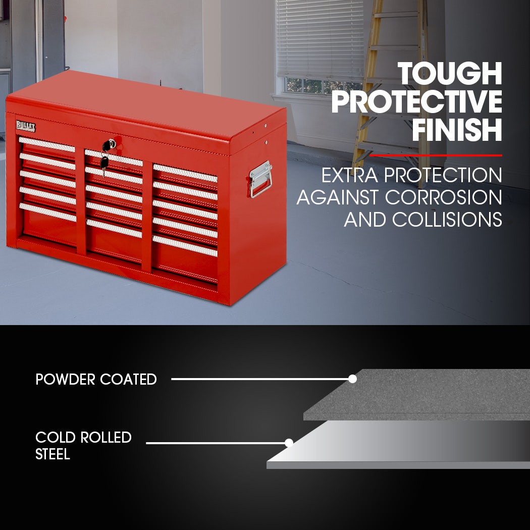 BULLET Pro 9 Drawer Tool Box Chest, Organiser Mechanic Garage Storage Toolbox Set - Red V219-TOLCHTBU19RA