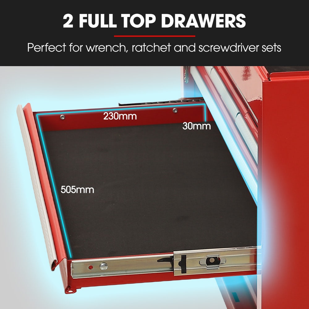 BULLET Pro 9 Drawer Tool Box Chest, Organiser Mechanic Garage Storage Toolbox Set - Red V219-TOLCHTBU19RA