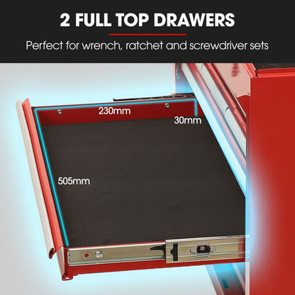 BULLET Pro 9 Drawer Tool Box Chest, Organiser Mechanic Garage Storage Toolbox Set - Red V219-TOLCHTBU19RA
