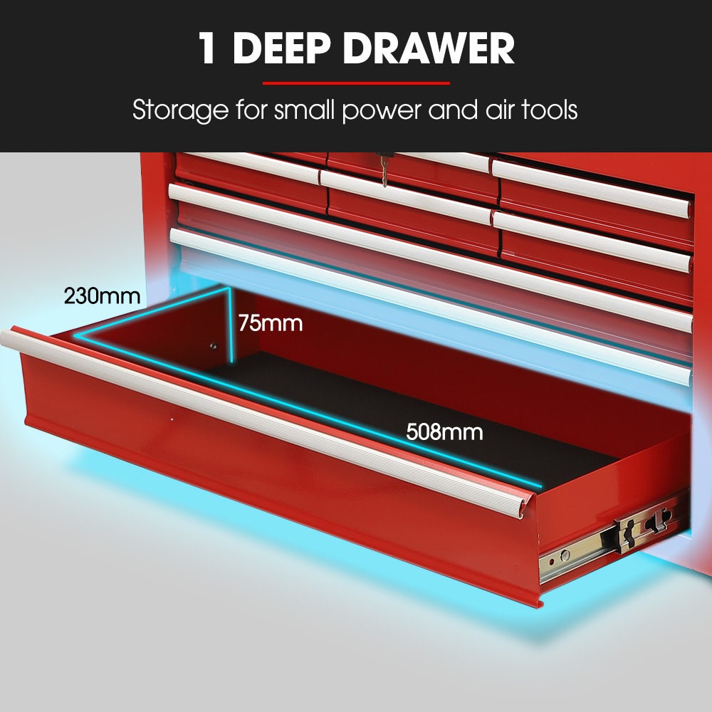 BULLET Pro 9 Drawer Tool Box Chest, Organiser Mechanic Garage Storage Toolbox Set - Red V219-TOLCHTBU19RA