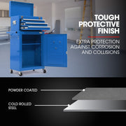 Bullet Pro 3 Drawer Tool Box Cabinet Trolley Storage, with 1-Door Toolbox Garage Organiser Set, Blue V219-TOLCHTBU3CBA