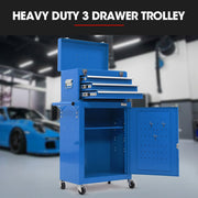 Bullet Pro 3 Drawer Tool Box Cabinet Trolley Storage, with 1-Door Toolbox Garage Organiser Set, Blue V219-TOLCHTBU3CBA