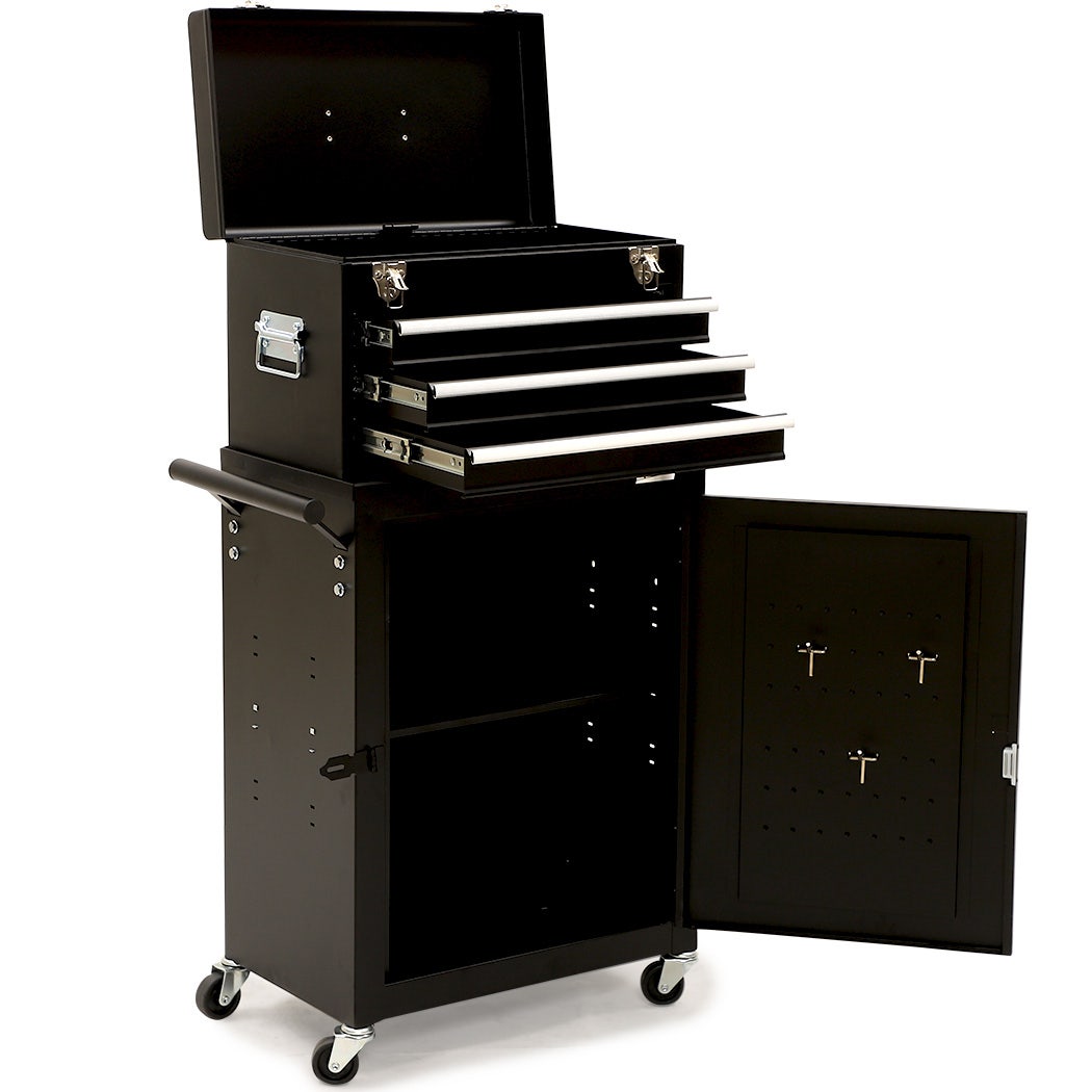 Bullet Pro 3 Drawer Tool Box Cabinet Trolley Storage, with 1-Door Toolbox Garage Organiser Set, Black V219-TOLCHTBU3CKA