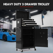 Bullet Pro 3 Drawer Tool Box Cabinet Trolley Storage, with 1-Door Toolbox Garage Organiser Set, Black V219-TOLCHTBU3CKA