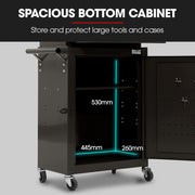 Bullet Pro 3 Drawer Tool Box Cabinet Trolley Storage, with 1-Door Toolbox Garage Organiser Set, Black V219-TOLCHTBU3CKA