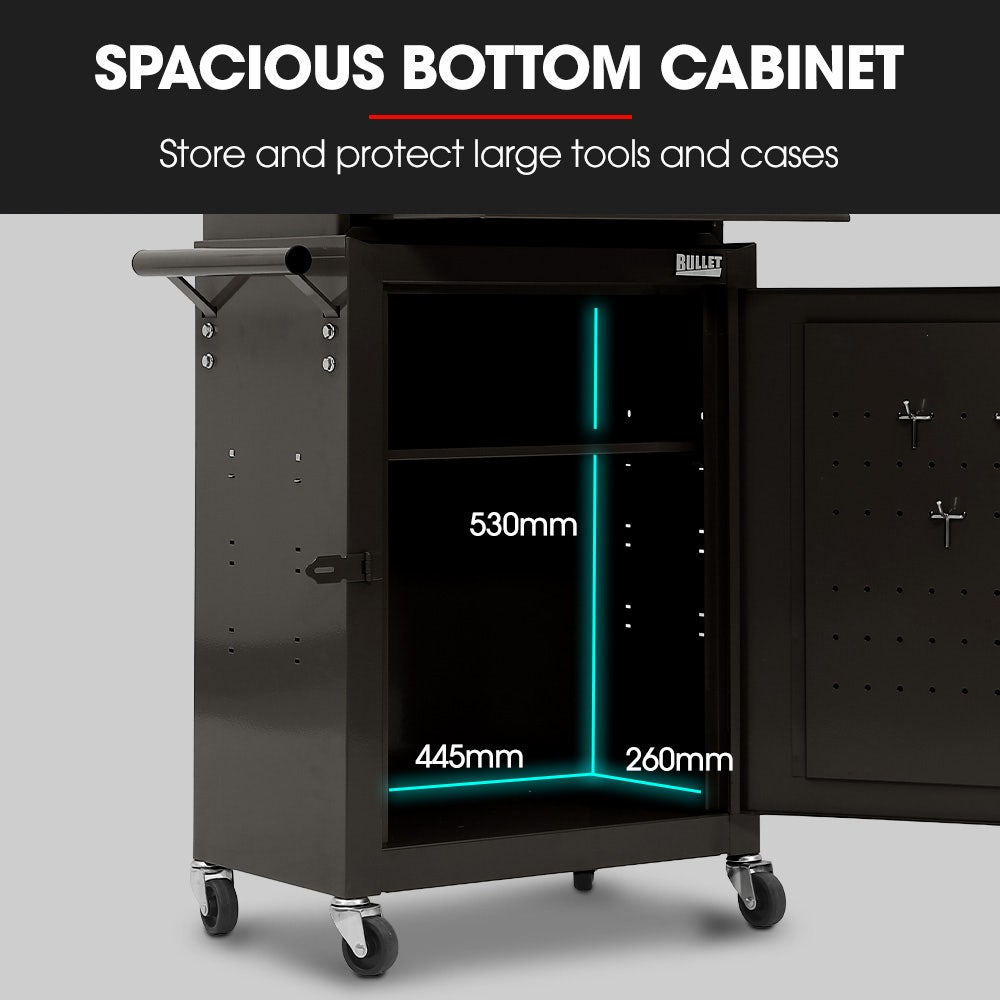 Bullet Pro 3 Drawer Tool Box Cabinet Trolley Storage, with 1-Door Toolbox Garage Organiser Set, Black V219-TOLCHTBU3CKA