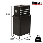 Bullet Pro 3 Drawer Tool Box Cabinet Trolley Storage, with 1-Door Toolbox Garage Organiser Set, Black V219-TOLCHTBU3CKA