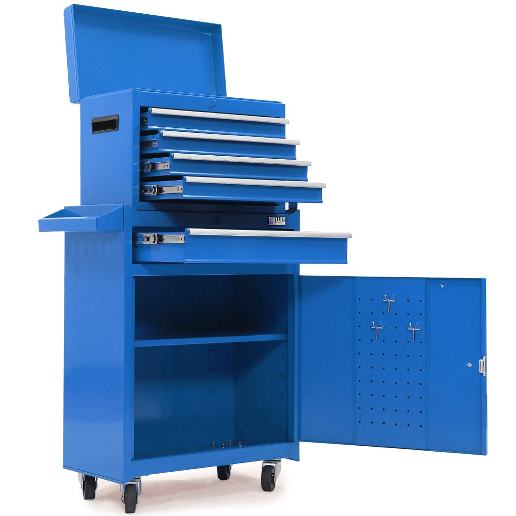Bullet Pro 5 Drawer Tool Box Cabinet Chest Storage, with 1-Door Toolbox Garage Organiser Set, Blue V219-TOLCHTBU5CBA