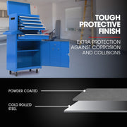 Bullet Pro 5 Drawer Tool Box Cabinet Chest Storage, with 1-Door Toolbox Garage Organiser Set, Blue V219-TOLCHTBU5CBA