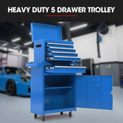 Bullet Pro 5 Drawer Tool Box Cabinet Chest Storage, with 1-Door Toolbox Garage Organiser Set, Blue V219-TOLCHTBU5CBA