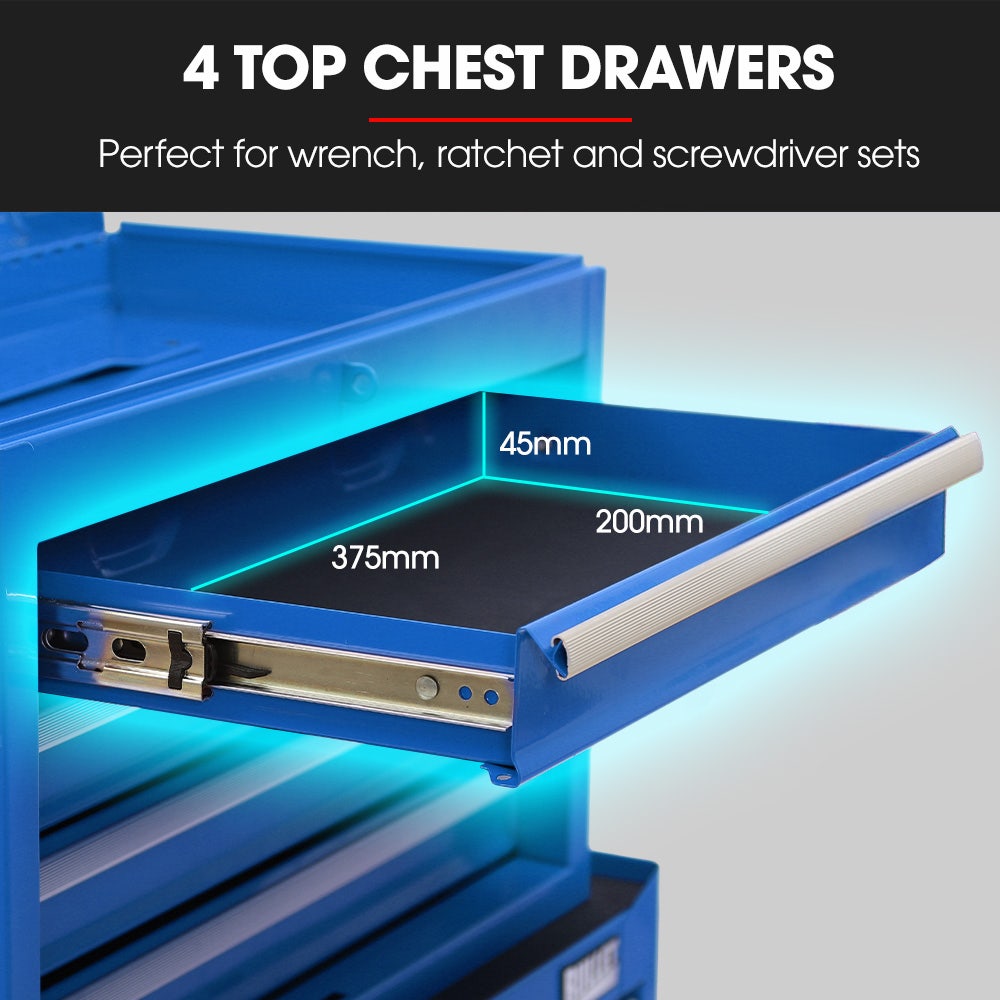 Bullet Pro 5 Drawer Tool Box Cabinet Chest Storage, with 1-Door Toolbox Garage Organiser Set, Blue V219-TOLCHTBU5CBA