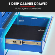 Bullet Pro 5 Drawer Tool Box Cabinet Chest Storage, with 1-Door Toolbox Garage Organiser Set, Blue V219-TOLCHTBU5CBA