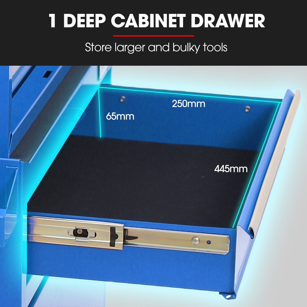 Bullet Pro 5 Drawer Tool Box Cabinet Chest Storage, with 1-Door Toolbox Garage Organiser Set, Blue V219-TOLCHTBU5CBA