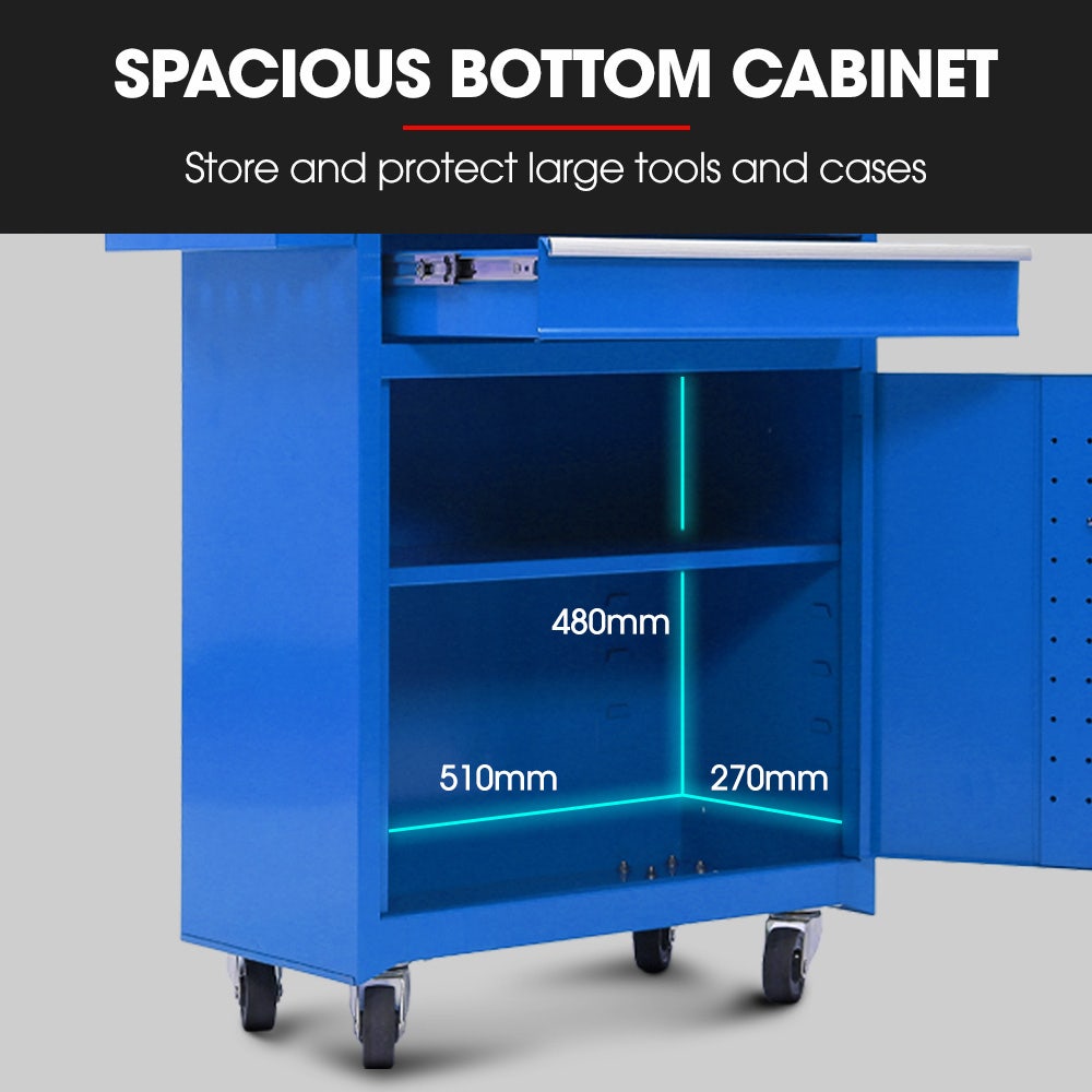 Bullet Pro 5 Drawer Tool Box Cabinet Chest Storage, with 1-Door Toolbox Garage Organiser Set, Blue V219-TOLCHTBU5CBA