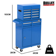 Bullet Pro 5 Drawer Tool Box Cabinet Chest Storage, with 1-Door Toolbox Garage Organiser Set, Blue V219-TOLCHTBU5CBA