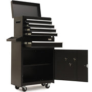 BULLET Pro 5 Drawer Tool Box Cabinet Chest Storage, with 1-Door Toolbox Garage Organiser Set, Black V219-TOLCHTBU5CKA